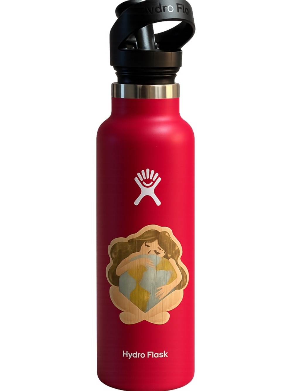 Hydro Flask Red Stainless Bottle with Heart Embrace Sticker
